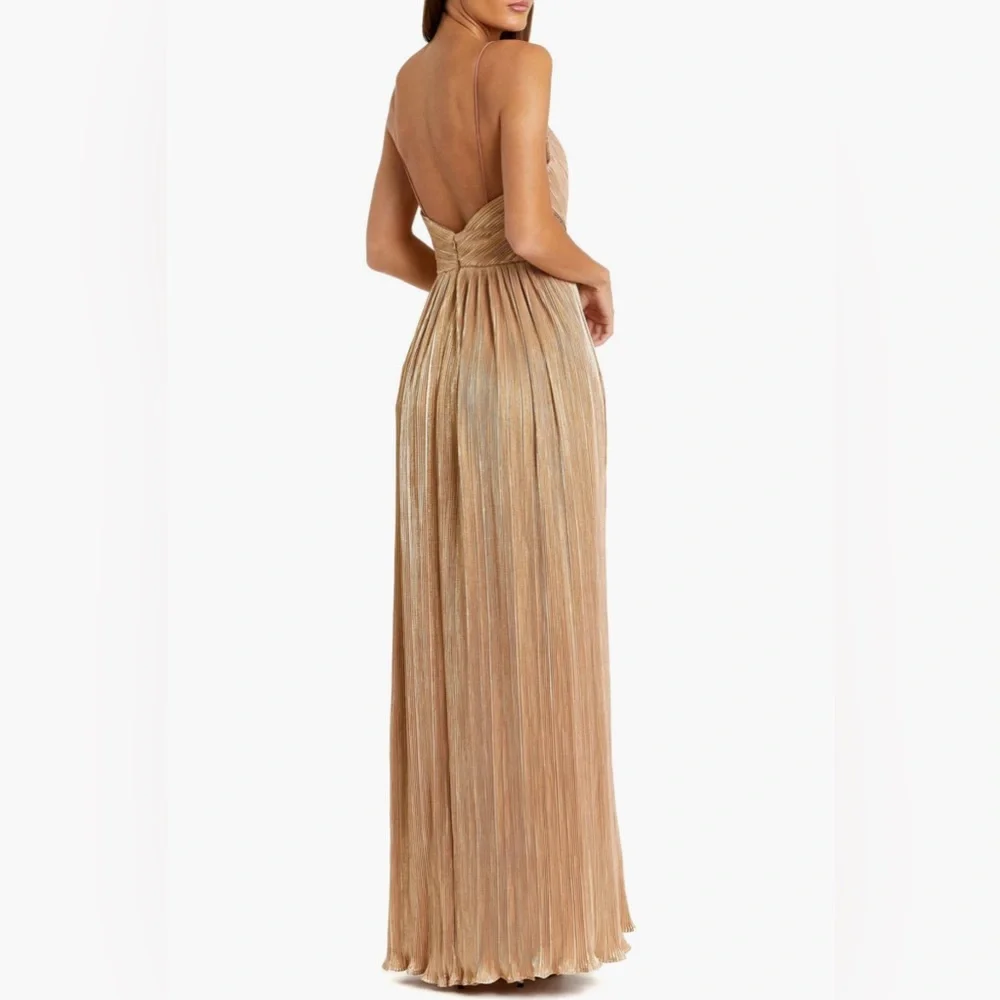 IEENA FOR MAC DUGGAL METALLIC Gold RUCHED A LINE Dress GOWN Women’s size 4 - Picture 3 of 8